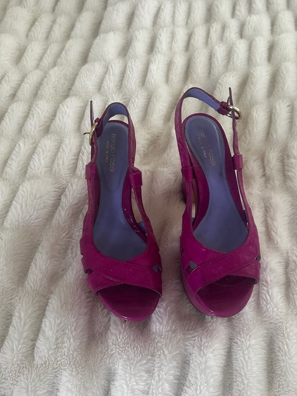 Sergio Rossi Fuchsia Patent Platform Heeled Sandals - Women - Picture 2 of 4